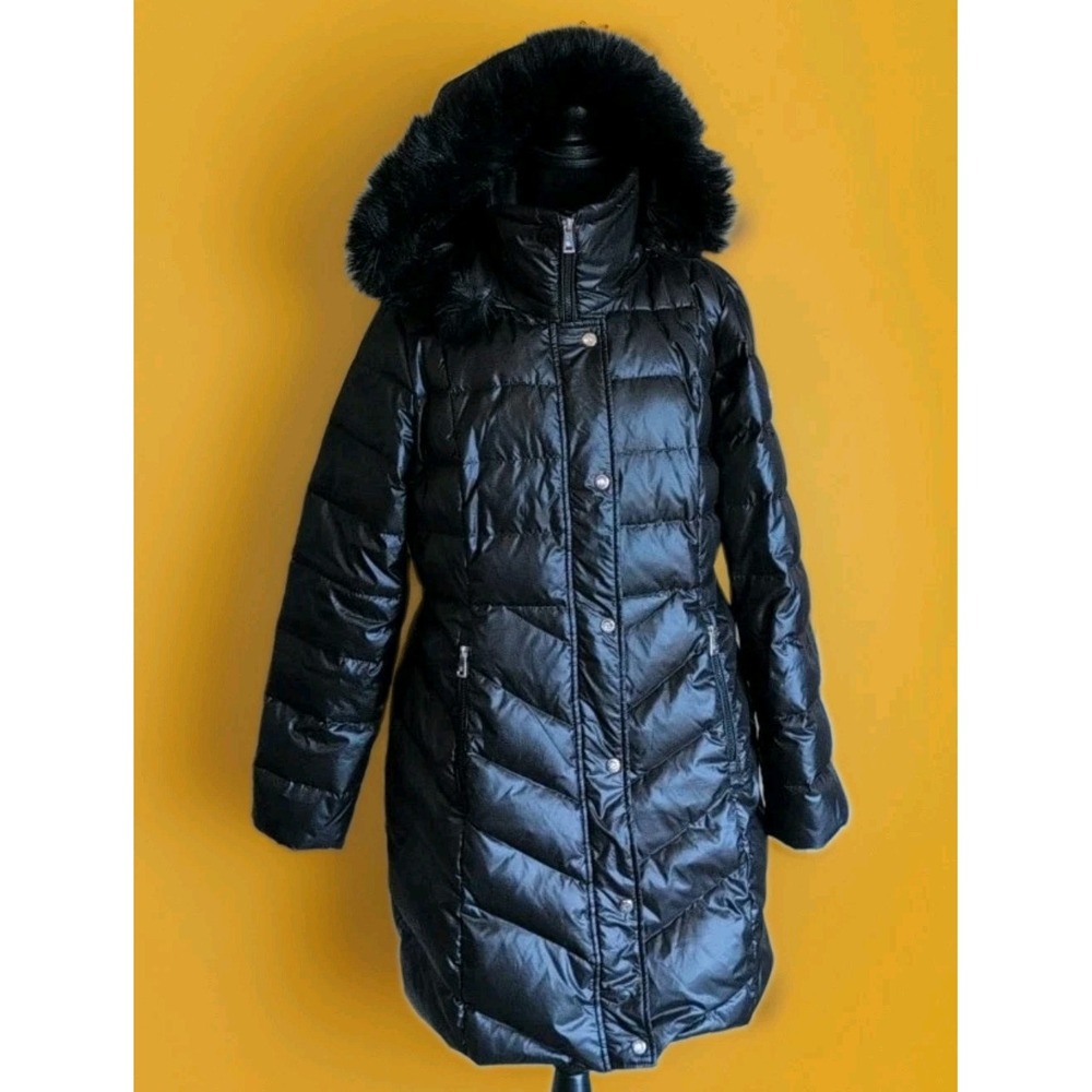 Ralph Lauren Black Goose Down Puffer Parka Coat Removal Hood Sz Lrg Womens EUC